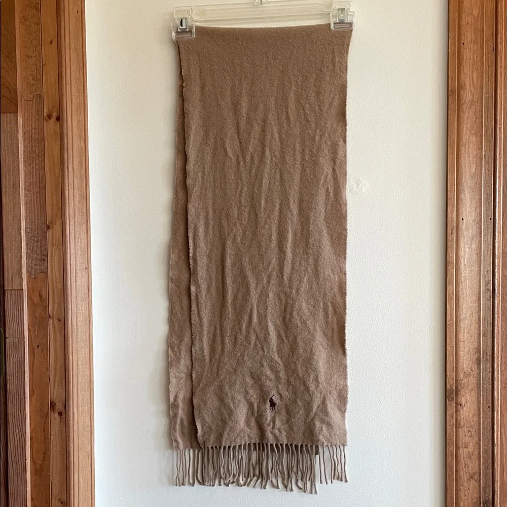 POLO RALPH LAUREN Camel Fringe Lambswool Scarf Vintage